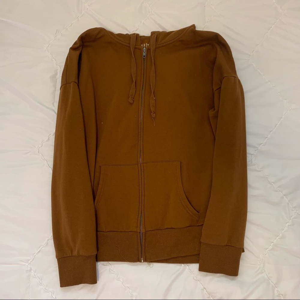 Oversized Brown Zip Up Hoodie Sweatshirt